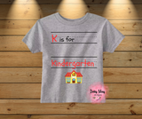 K is for Kindergarten Kids T Shirt